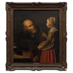 Abraham Bloemaert, ANCIANO CON DAMA, Óleo sobre tela
