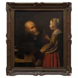 Abraham Bloemaert, ANCIANO CON DAMA, Óleo sobre tela