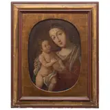 SIGLO XIX by Virgen Con El Niño, Óleo sobre tela adherida a tabla, offered Sep 2023