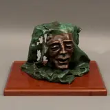 las Máscaras, SIGLO XX, Bronce, patinado en color verde y marrón; base de madera