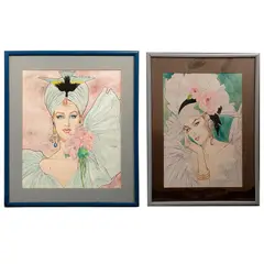 Palacios, Retratos femeninos, Acuarela sobre papel