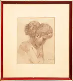 Retrato de mujer by Armando García Núñez, Sanguina sobre papel, offered Aug 2023