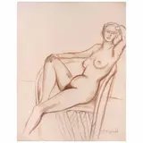 Desnudo en equipal by Raúl Anguiano, Sanguina sobre papel, offered Aug 2023