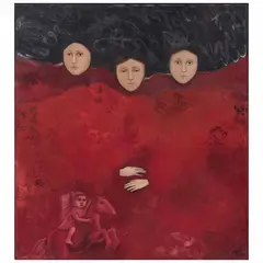 Leticia Tarrago, Tres figuras contemplando la existencia, Óleo sobre tela