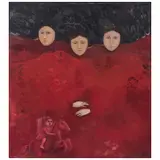 Leticia Tarrago, Tres figuras contemplando la existencia, Óleo sobre tela