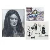 Varios Artistas, a) Vendedora de cebollas, Acuarela sobre tela, carboncillo sobre papel y serigrafía 29 / 30