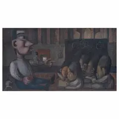 La escuela del pueblo by Jorge González Camarena, 1940, Óleo sobre fibracel, offered Jun 2023