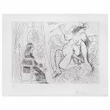 Pablo Picasso, Raphaël et la Fornarina XI: Le Pape est bouche bée dans son fauteuil, de la "347 séries", Grabado a la punta seca 11 / 50
