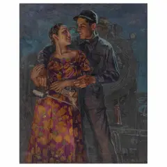 Antonio Gómez Rodríguez, Pareja frente al ferrocarril, ca. 1930, Óleo sobre tela