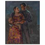 Antonio Gómez Rodríguez, Pareja frente al ferrocarril, ca. 1930, Óleo sobre tela