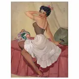 Mario Chávez Marión, Mujer con ahorros o Rompiendo el Cochinito, ca. 1940, Óleo sobre tela