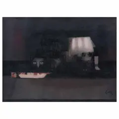 Antonio Rodríguez Luna, Gato con pescado, 1968, Óleo sobre tela
