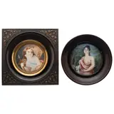 Anónimo, Retratos miniatura (mujer descubriendo un seno y cupido), Óleo sobre lámina de marfil