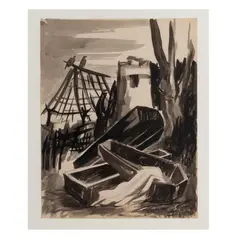 Ataúdes by Fernando Castro Pacheco, ca. 1940, Tinta china sobre cartulina, offered May 2023
