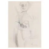 Rufino Tamayo, Mujer con piña, Lápiz de grafito y color sobre papel