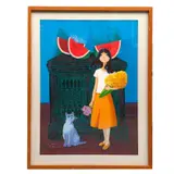 Sin título (niña con gato) by Trinidad Osorio, Serigrafía sin número de tiraje, offered Apr 2023