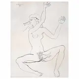Juan Soriano, Mujer con peces, Tinta sobre papel