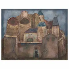 Enrique Climent, Casa amurallada, Óleo y arena sobre tela