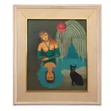Leopoldo Estrada, Sin título (mujer con gato), Óleo sobre tela