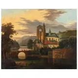 Anónimo, Paisaje con reloj, Óleo sobre tela
