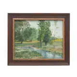 Bob Hawks, Paisaje con lago, Óleo sobre tela