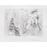 Pablo Picasso, Raphaël et la Fornarina XI: Le Pape est bouche bée dans son fauteuil, de la "347 séries", Grabado a la punta seca 11 / 50