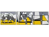 Roy Lichtenstein, Cow Triptych (Cow Going Abstract), 1974, Litografías offset sin número de tiraje, tríptico