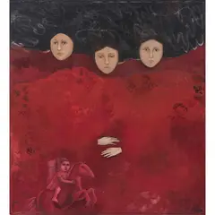 Leticia Tarrago, Tres figuras contemplando la existencia, Óleo sobre tela