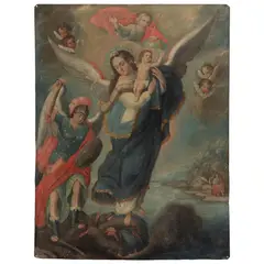 MÉXICO, SIGLO XVIII by Virgen del Apocalipsis, Óleo sobre lámina de cobre, offered Dec 2022