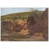 Río y ladera, Tlaxcala by José María Velasco Gómez Obregón, Óleo sobre papel sobre madera, offered Nov 2022