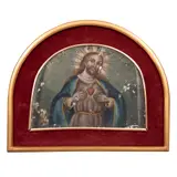 Sagrado Corazón de Jesús, MÉXICO, Ca., 1900, Óleo sobre lámina de zinc