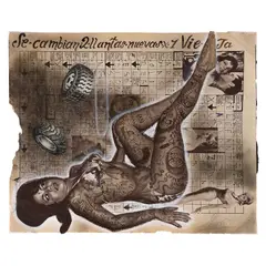 Dr Lakra, Sin título (llantas), 2004, Tinta y collage sobre papel