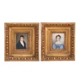 Anónimo, Retratos de dama y caballero, Óleo sobre marfilina