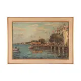 Firma Sin Identificar, Muelle, Óleo sobre tela