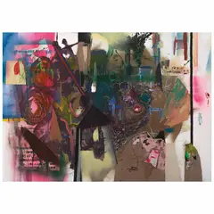 Metasistema_1 by Daniel Evo, 2018, Acrílico, óleo, esmalte, cinta adhesiva, vinil y collage de papeles sobre tela, offered Jul 2022