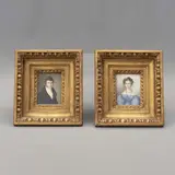 Anónimo, Retratos de dama y caballero, Óleo sobre marfilina