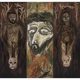 Gustavo Monroy, Autorretrato con Cortés y Malinche, 1992, Óleo y encáustica sobre tela, tríptico