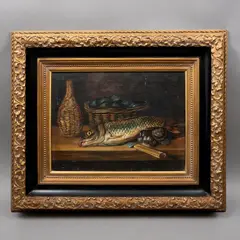 Firmado Morales, Bodegón con pescado, Óleo sobre tela
