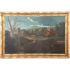 Anónimo, Paisaje lacustre, Óleo sobre tela