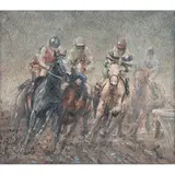 Armando Zesatti, Carrera bajo la lluvia, Óleo sobre tela
