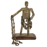 Pal Kepenyes, El pescador, Escultura en bronce en base de madera