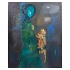 Felipe Orlando, Mujer con un gato, 1965, Óleo sobre tela