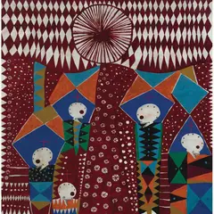 Leobardo Huerta, Fiesta en San Pablo, 1973, Acrílico y tinta sobre papel hecho a mano