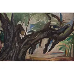 Raúl Anguiano, Árbol viejo, Óleo sobre tela