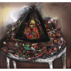 Pequeñas ofrendas para Elegguá I by Nelson Domínguez, Óleo sobre tela, offered Feb 2022
