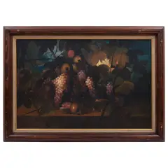 M. Ruiz, Bodegón con uvas y granadas, Óleo sobre tela