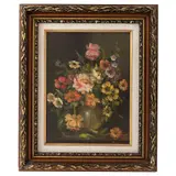 Firma Sin Identificar, Naturaleza muerta con flores, Óleo sobre tabla