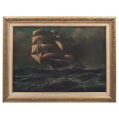 Luca Papaluca, Marina con barco, Óleo sobre tela