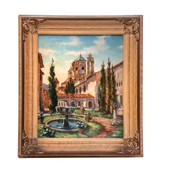 Monasterio de Poblet by Rigau Geli, 1958, Óleo sobre tela, offered Feb 2022