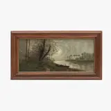 Anónimo, Paisaje con lago, Óleo sobre tela